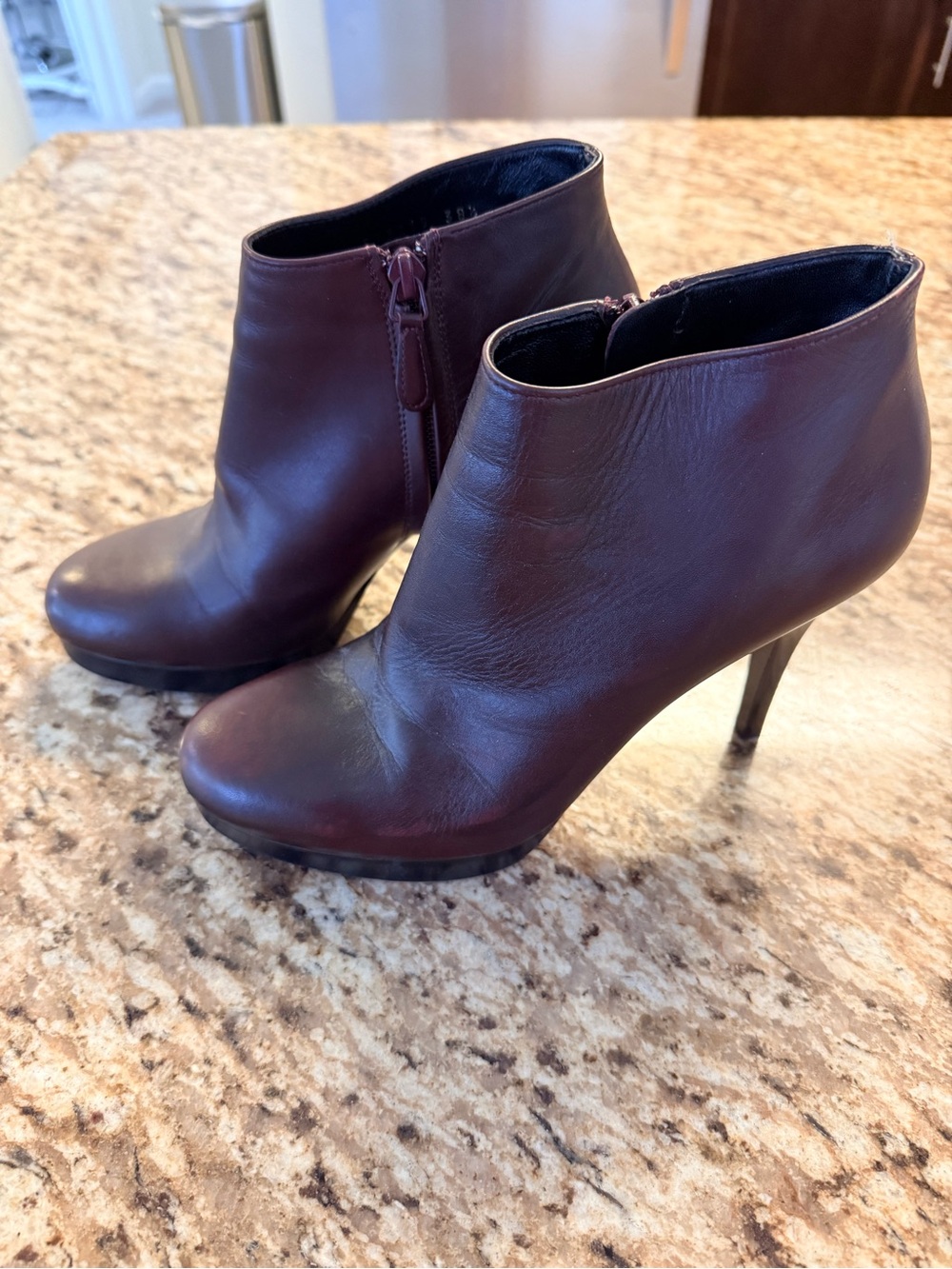 Balenciaga Burgundy Leather High-Heel Ankle Booties with Side Zip